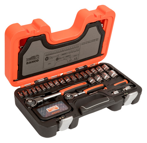 1/4" and 3/8" Square Drive Socket Set with Metric Hex Profile and Swivel Head Ratchet - 91 Pcs SW91