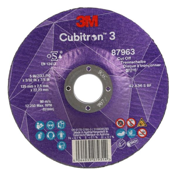 3M Cubitron 3 rezný kotúč, 87963, 36+, T42, 125 mm x 2.5 mm x 22.23 mm, EN,  25/Pack, 50 ea/Case